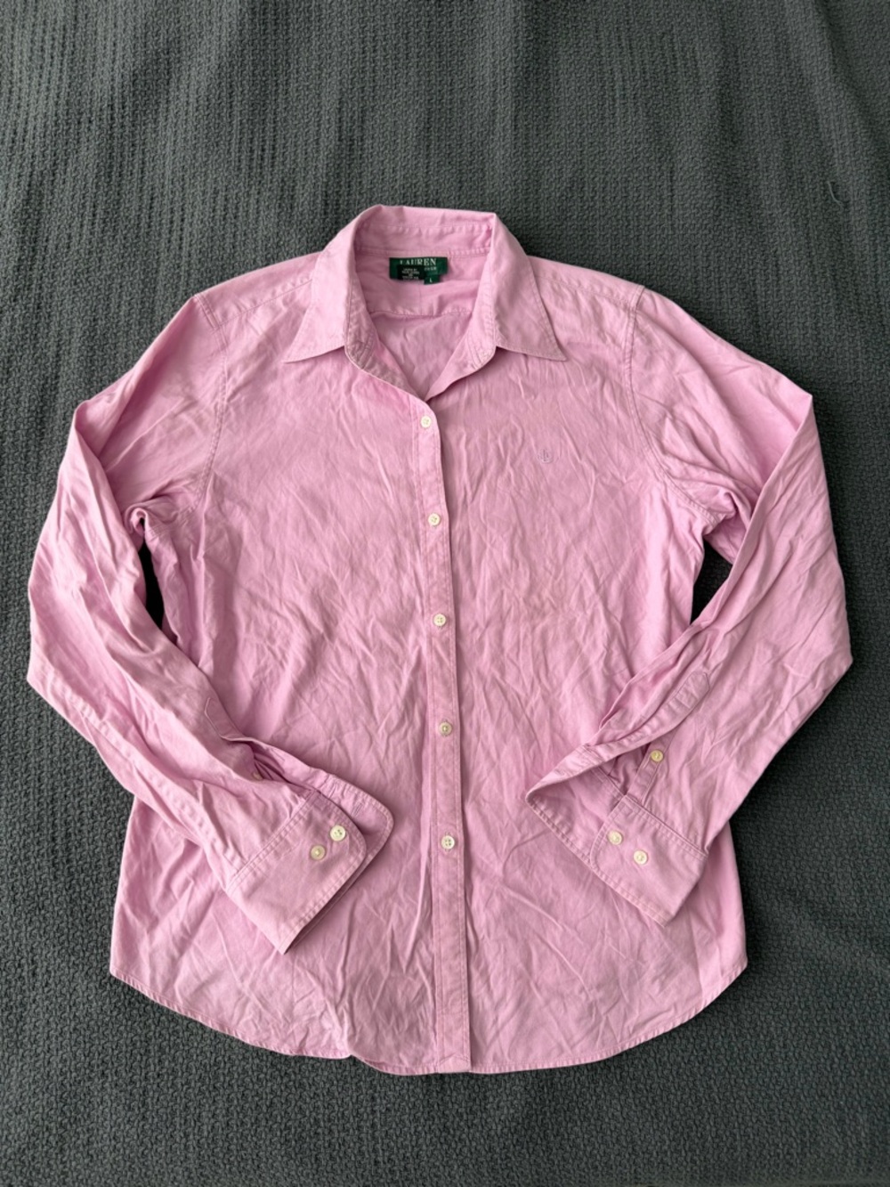 Lauren Ralph Lauren Pink Button-Down Shirt Women's L Preppy Logo Collared Pastel